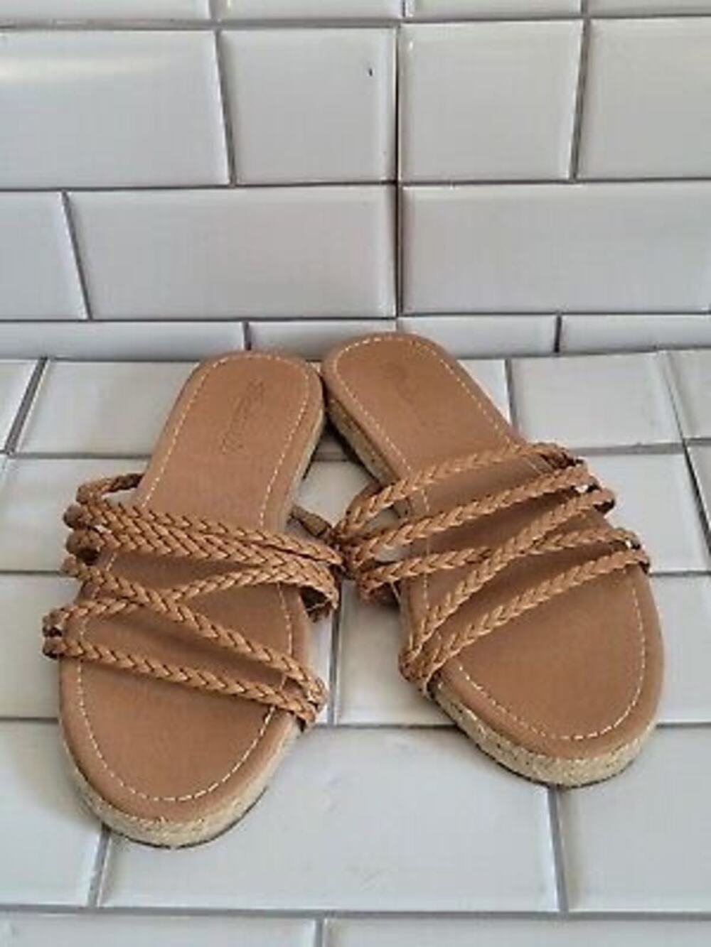 MADEWELL Kathryn Women’s Braided Strappy Leather Espadrilles Slides S50